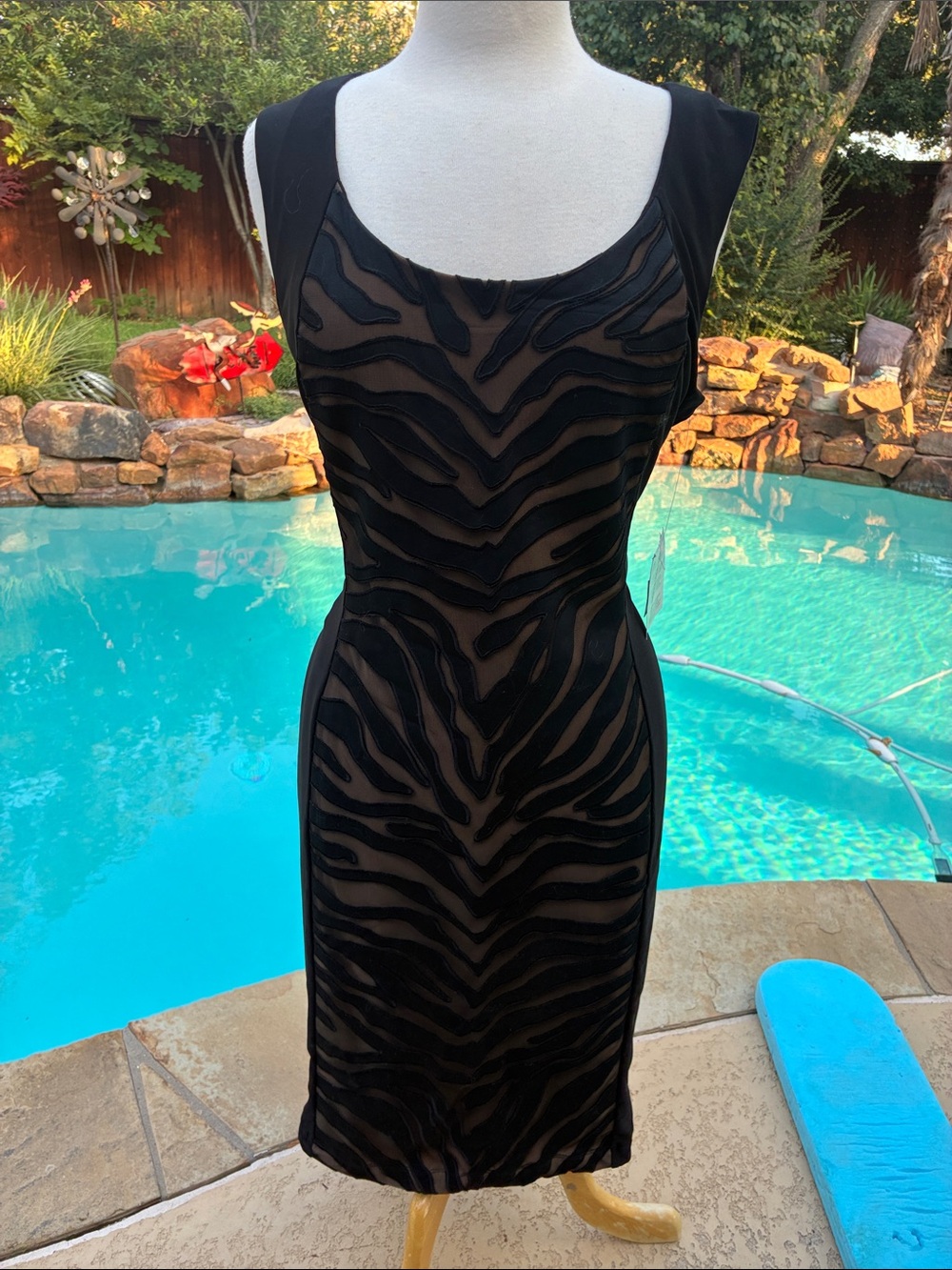NWT Anne Klein black animal panel stretch sheath dress 14